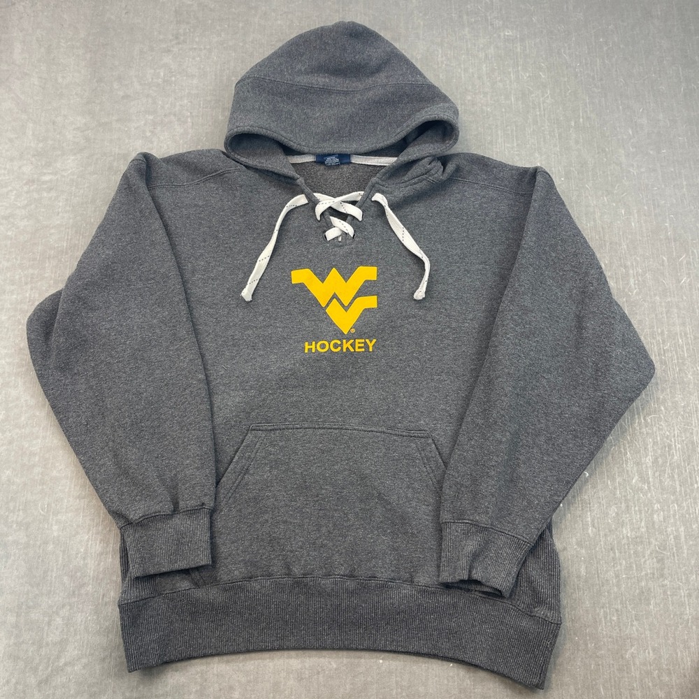 WVU‎ Hockey J. America Men Large Gray Lace Up Hoodie Sweatshirt